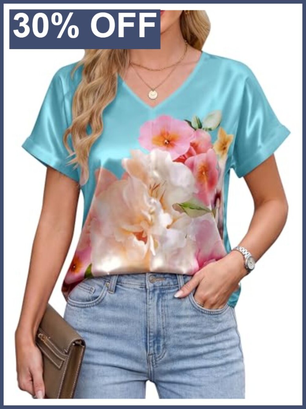 Womens Silk Satin Blouse Short Sleeve V-Neck Business Casual Top